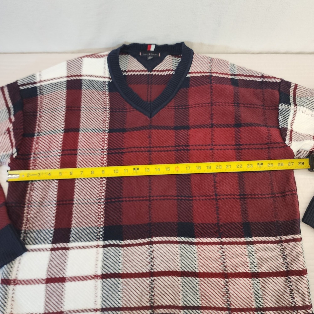 Tommy Hilfiger Men's Plaid V Neck Sweater XXL Red White Blue Long Sleeve - Picture 3 of 6